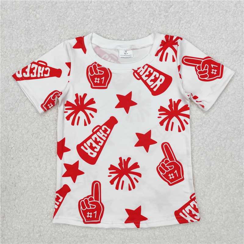SALES NEW Baby Girls Red Star Cheer Pullover Tee Shirts Tops for Kids Long Sleeve Cotton Clothes for Girls