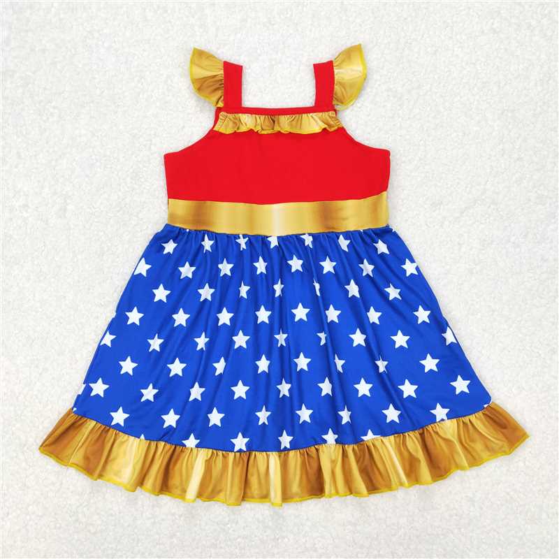 Cute Clothes 	 GSD1877 Baby girl's summer red and blue flutter sleeve dress