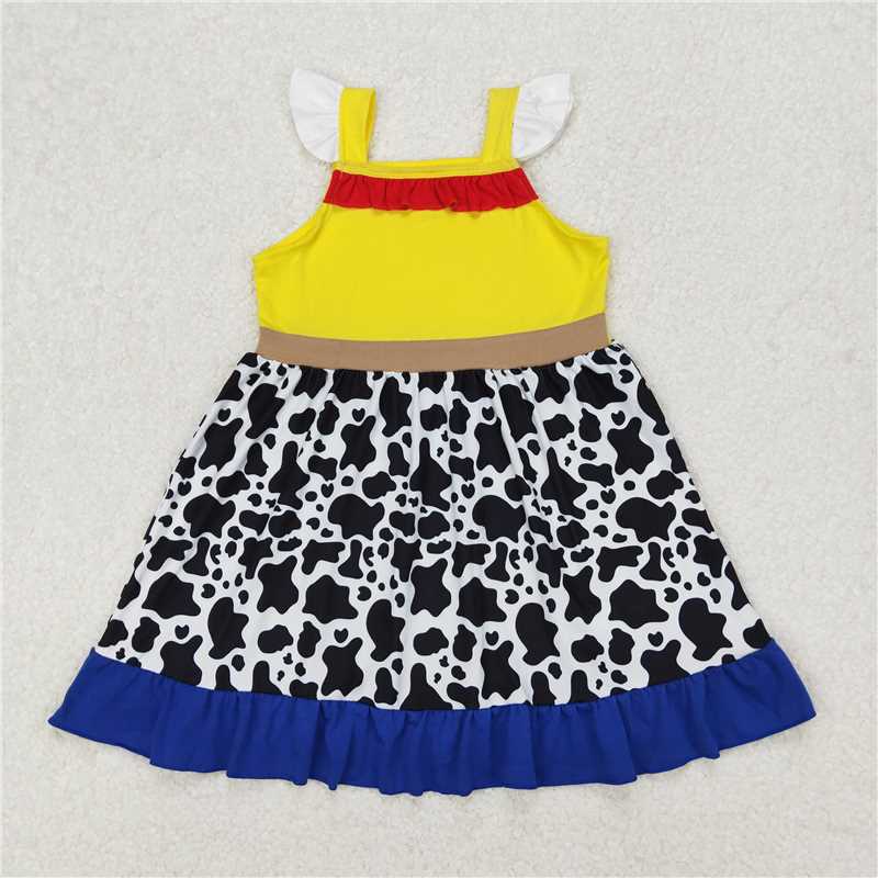 Cute Clothes 	 GSD1881 Baby girl's yellow flutter sleeve dress for summer