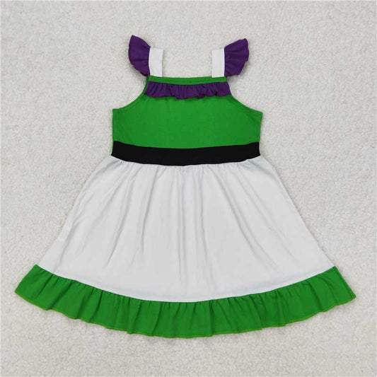 Cute Clothes 	 GSD1874 Baby girl's green flutter sleeve dress for summer