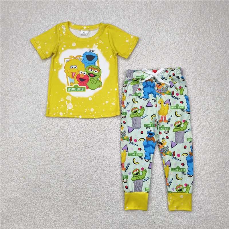 RTS NO MOQ  BSPO0314 yellow-green short-sleeved and long-legged suit