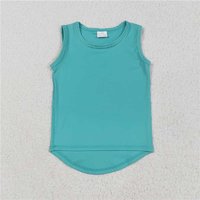RTS NO MOQ Sibling Baby Girls  Green Sleeveless Vests Tops