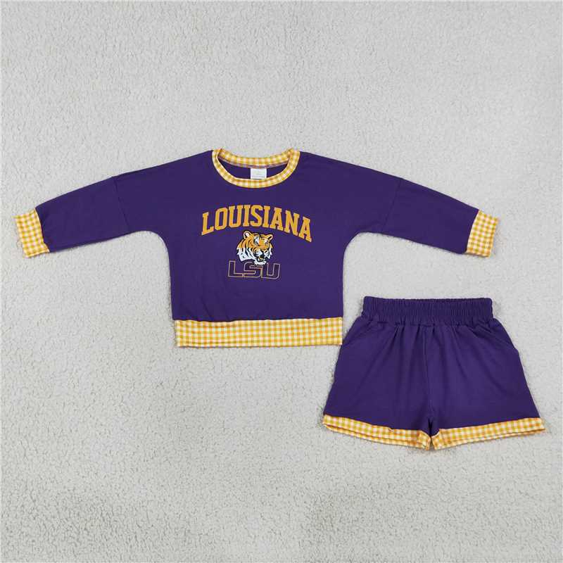 RTS NO MOQ Sibling milk silk Baby Girls Letter Print Long Sleeve Top Shorts Casual Team Set