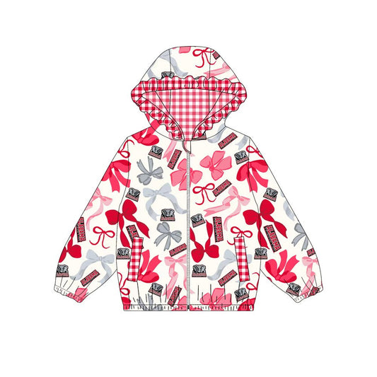 Custom moq 8 mix size milk silk summer team baby girls clothes bow red hooded long sleeve top-25.9.18