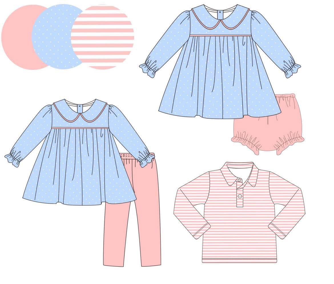 Custom moq 5 each style eta 6-7weeks baby girl clothes blue long sleeve pant sets and briefs sets and top-25.7.25