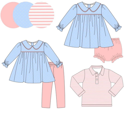 Custom moq 5 each style eta 6-7weeks baby girl clothes blue long sleeve pant sets and briefs sets and top-25.7.25
