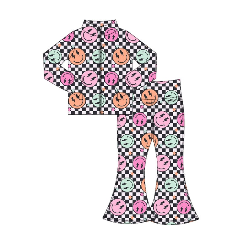 Custom MOQ 5  summer teams baby girl clothes Long-sleeved and long-pants floral yoga fabric suit