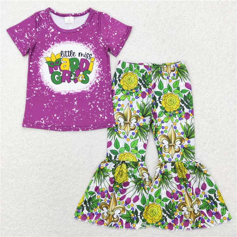 RTS NO MOQ E7-27 GSPO0220 GSPO1171 GSPO1021 Mask pattern short-sleeved flared pants suit