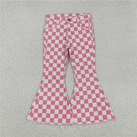 RTS NO MOQ Sibling Baby Girls Checkered Denim Adjustble Waistband Jeans Pants