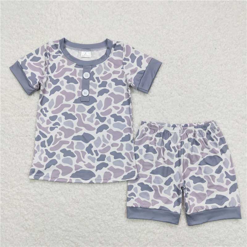RTS NO MOQ eta 5-7days BSSO0605 Camouflage Grey Short Sleeve Shorts Pajama Set