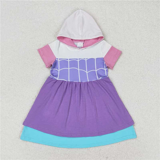 Cute Clothes 	GSD0996 Baby girl's purple short-sleeved hooded dress for summer