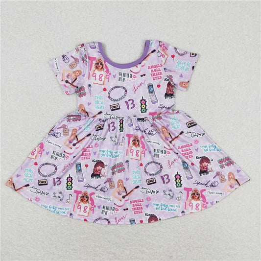 Cute Clothes 	GSD1167 Baby girl's purple short-sleeved dress for summer