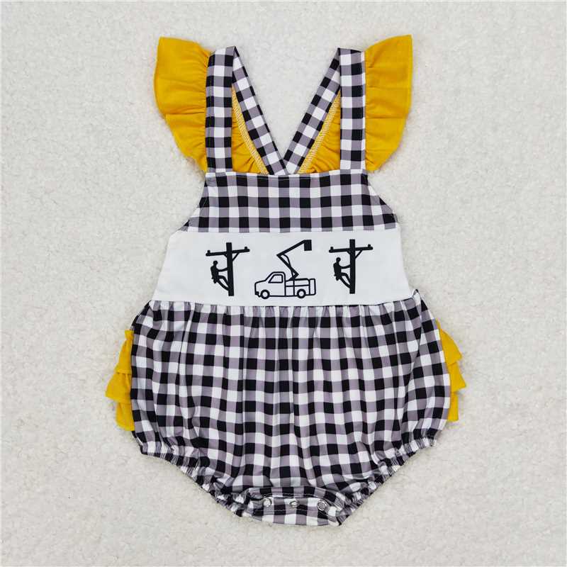 RTS NO MOQ Pole maintenance worker pattern short-sleeved shorts suit & romper