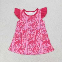 RTS NO MOQ Sibling Baby Girls  Pink Flamingo Flutter Sleeve Tunic Tops