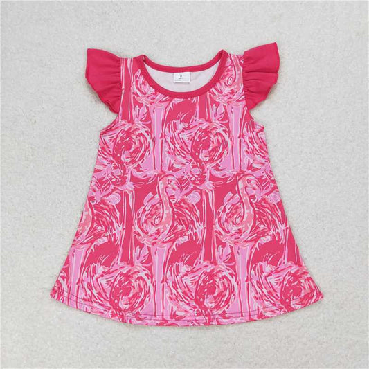 SALES NEW Baby Girls Pink Flamingo Print Flutter Sleeve Tunic Tops Infant Clothing Casual Soft Cotton Outfit for Little Girls