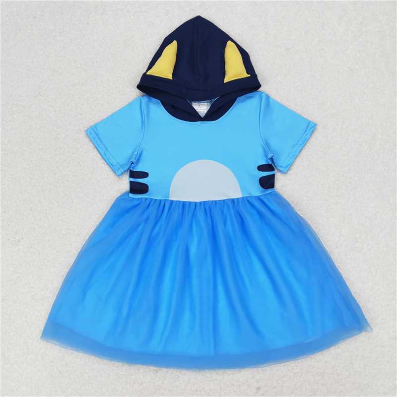 RTS NO MOQ Baby Girl Clothes Short-sleeved dress blue and orange color dress
