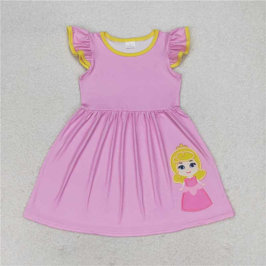 Cute Clothes 	 GSD1146 Baby girl's pink flutter sleeve dress for summer
