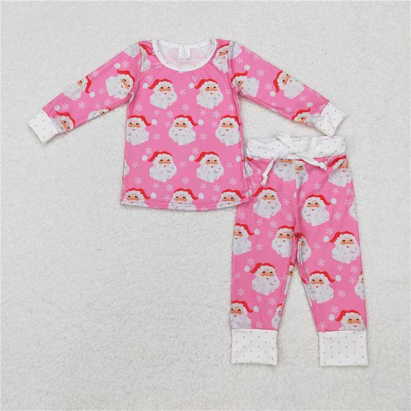 RTS NO MOQ bamboo  Q version Santa Claus snowflake pattern long-sleeved suit: pink & rose pink