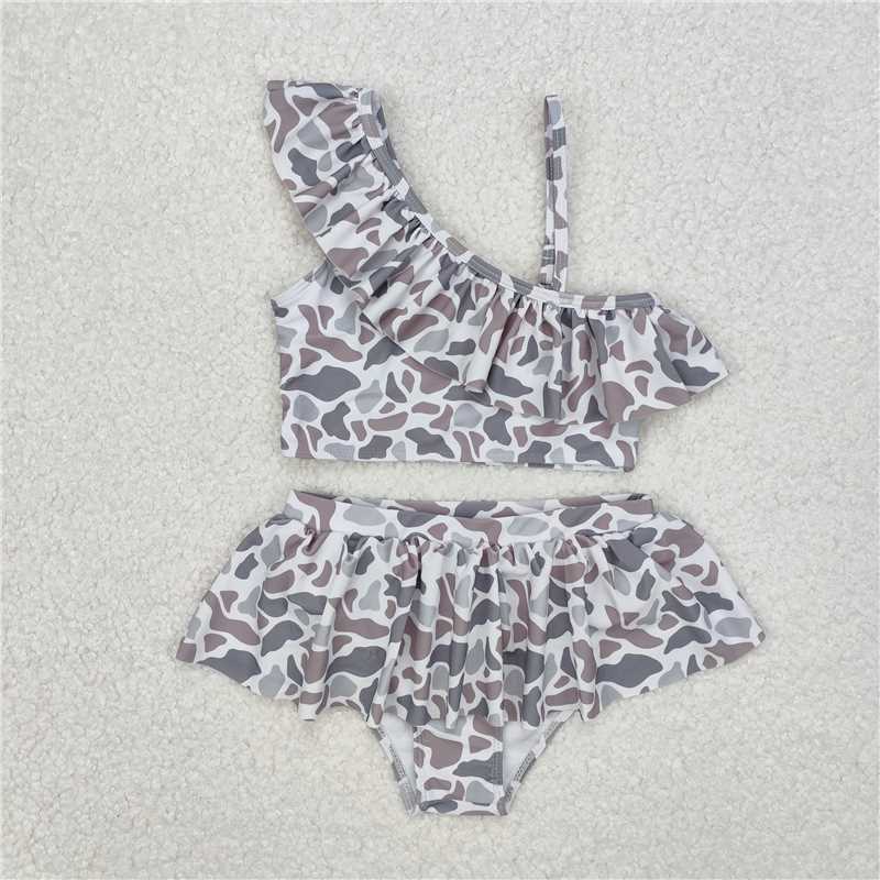 RTS NO MOQ Sibling baby girl boys clothes yoga camouflage dress and swimsuit and swim trunks and top