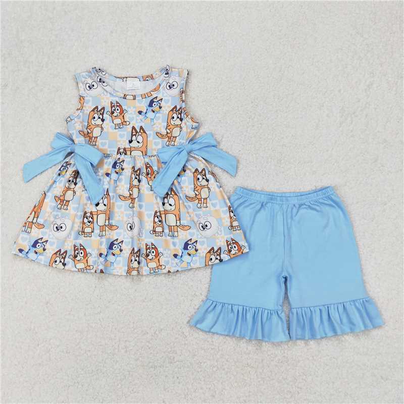 Cute Clothes GSSO2223 Baby Girls Flowers Bows Tunic Shorts Clothes Sets