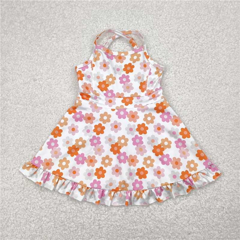 RTS NO MOQ Sibling yoga fabric Baby Girls Cute Daisy Strap Ruffle Hem Yoga Dress