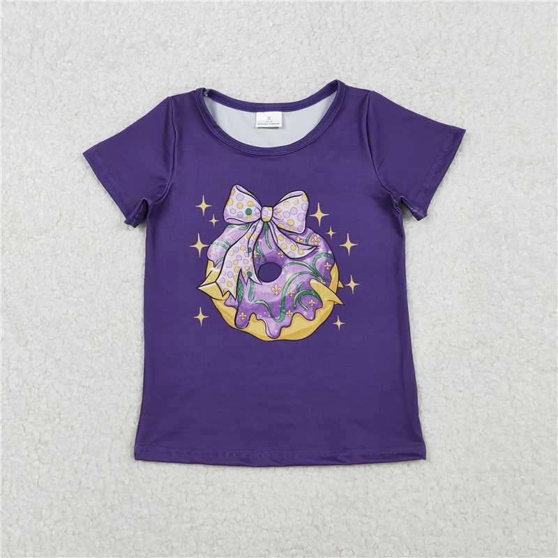 SALES NEW Baby Girls Purple Short Sleeve Bow Donuts Mardi Gras Tee Shirt Cute Top for Little Ones