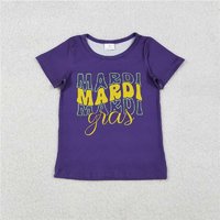 RTS NO MOQ Sibling Baby Girls Purple Short Sleeve Bow Donuts Boots Tassel Mardigras T-shirts Tops
