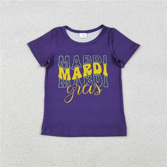 SALES NEW Baby Girls Purple Short Sleeve Mardi Gras Tee Shirt Top for Kids' Clothing