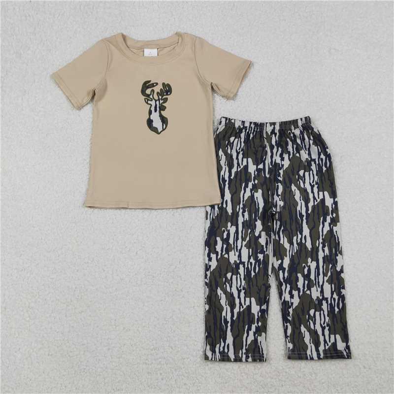 RTS NO MOQ Sibling baby boy clothes embroidered duck camouflage short sleeve trousers suit