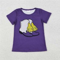 RTS NO MOQ Sibling Baby Girls Purple Short Sleeve Bow Donuts Boots Tassel Mardigras T-shirts Tops