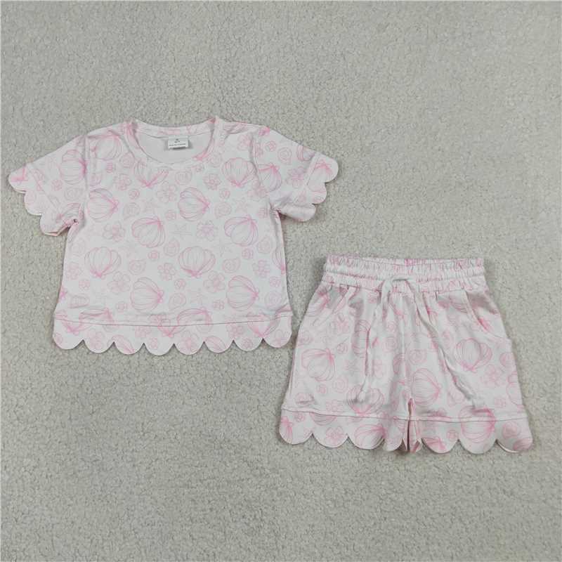 RTS NO MOQ Sibling milk silk Baby Girls Summer Top Pocket Shorts Scallop Hem Casual Outfits