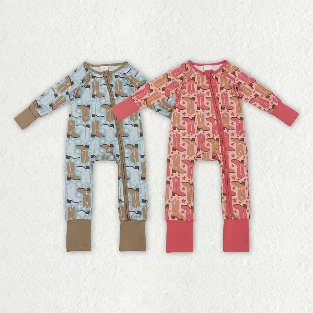 RTS NO MOQ Sibling baby girl boy clothes western boots long sleeve rompers