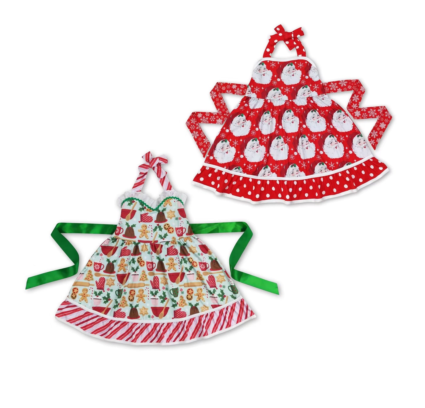 RTS NO MOQ GSD1344 GSD1345 Slip Dress: Santa & Cookie Bear Pattern