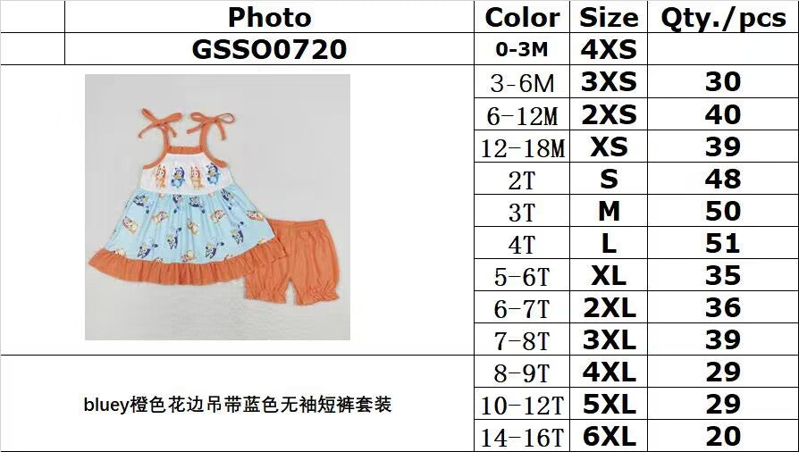 Cute Clothes GSSO0720 orange lace blue sleeveless shorts suit
