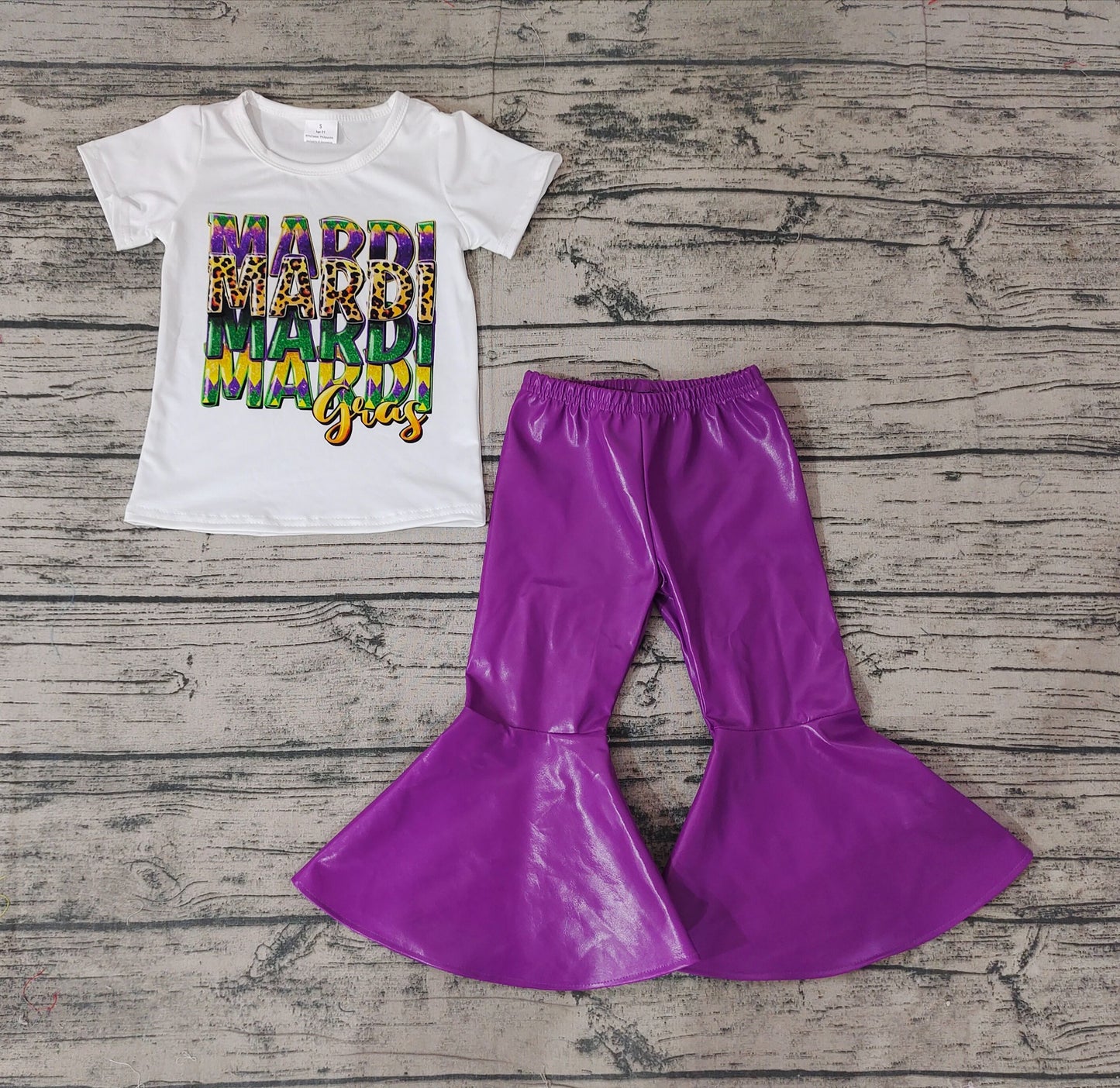 GSPO1127 mardi gras letter white short sleeve purple trousers suit