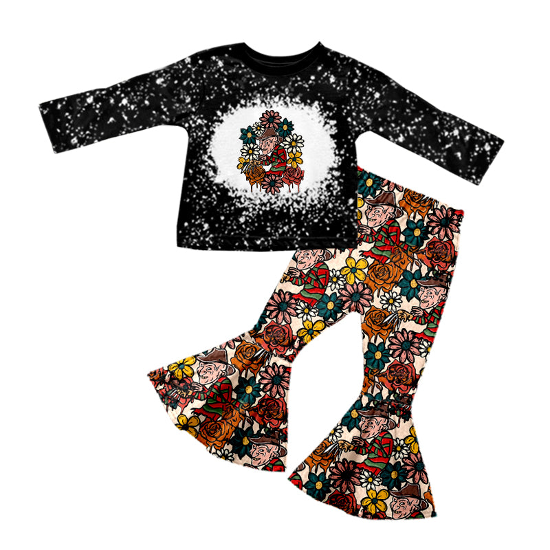 6.20 custom each style moq 5eta 4-6week floral black long sleeve pants baby girls sets