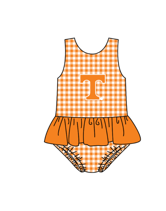 Custom moq 5 mix size milk silk summer teams Baby Girl Orange Two-Piece Swimsuit Set One Piece Swimsuits Boys Swim Trunks