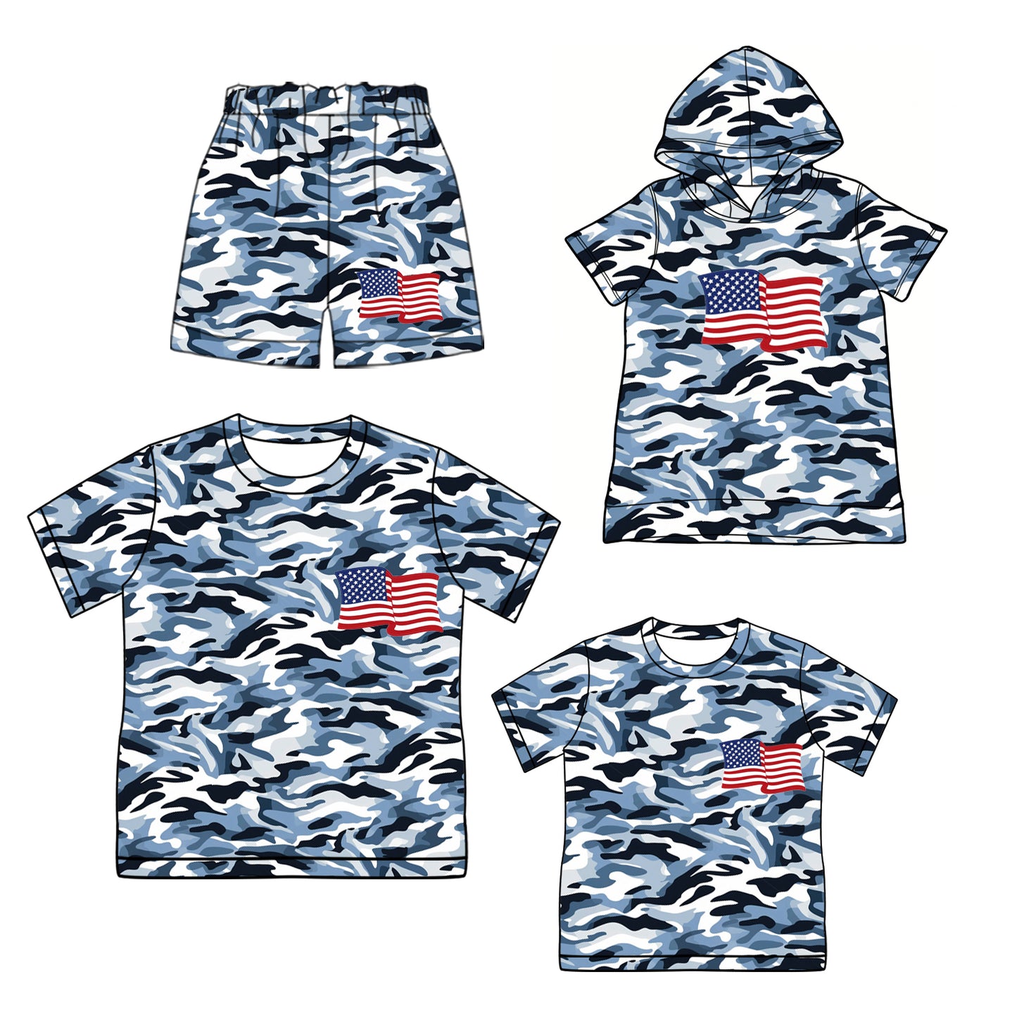 3.20 Custom moq 5 mix size Sibling Baby Boy 4th of July Short-Sleeved Shirt with Matching Shorts Set Adult Men's Short-Sleeved Shirt