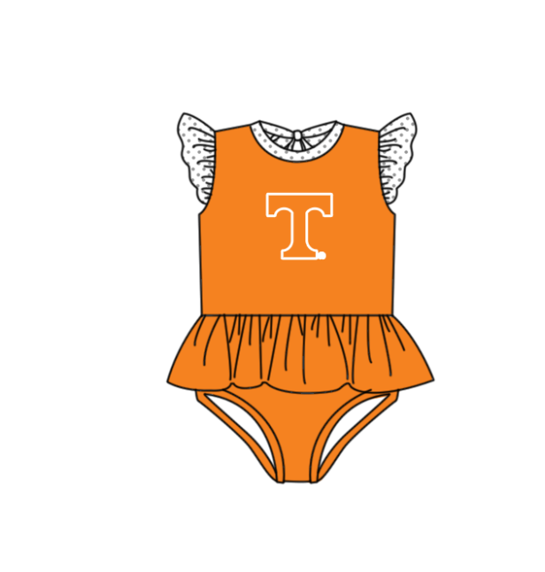 Custom moq 5 mix size milk silk summer teams baby girl boys clothes Orange Two-Piece Swimsuit Set One Piece Swimsuits boy swim trunks