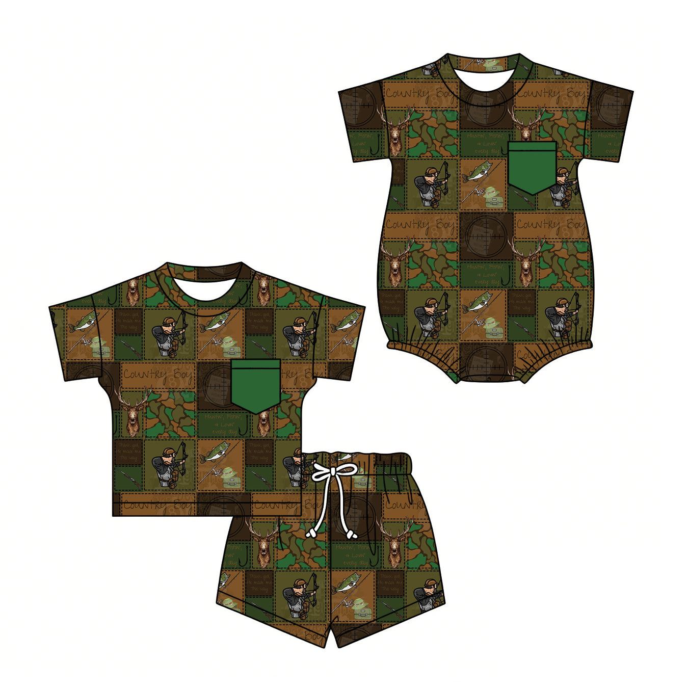 2.28 Custom moq 5 mix size Sibling Baby Boys Green plaid Romper Short-Sleeved Top And Shorts Set