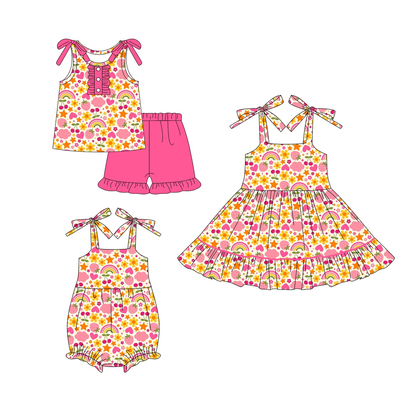 25.12.22 custom each style moq 5 eta 6-8week Sibling Sister baby short sleeve shorts sets and romper and dress match design