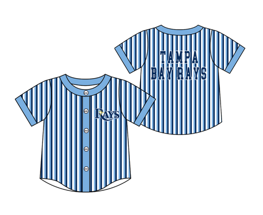 Custom moq 5 mix size milk silk summer teams Blue Striped Short-Sleeved Button-Down Shirt for Baby Boy Outfit