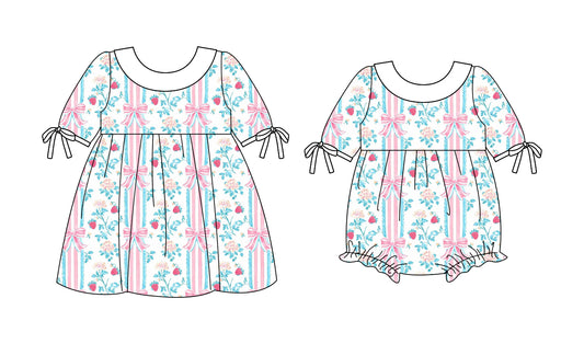 25.10.3 custom each style moq 8 eta 6-8week Sibling Sisters floral bunny baby girl short sleeve dress and rompers match family design