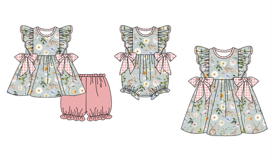 11.29 custom each style moq 5eta 4-6week Sibling Sister floral baby girl short sleeve shorts sets and dress and rompers match family design