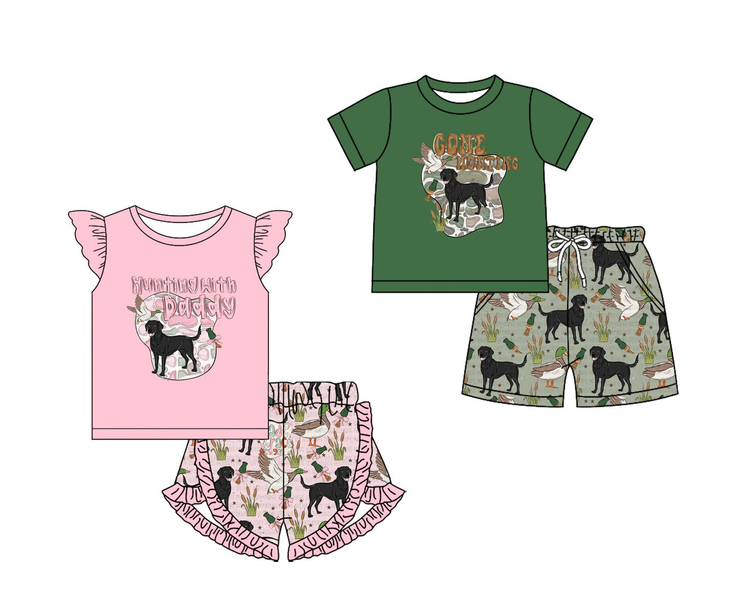 11.25 custom each style moq 5eta 4-6week Sibling Sister DADDY HUNTING baby girl short sleeve shorts fish sets 1 and easter sets 2 match design