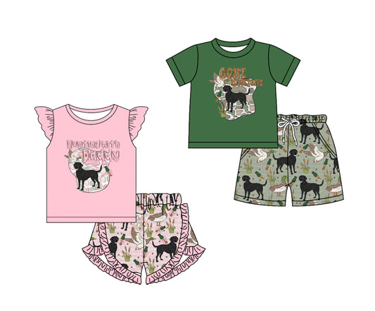 11.25 custom each style moq 5eta 4-6week Sibling Sister DADDY HUNTING baby girl short sleeve shorts fish sets 1 and easter sets 2 match design