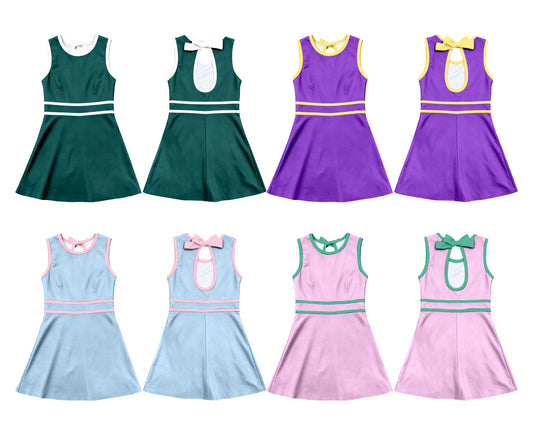 4.3 Custom moq 5 mix size Sibling Baby Girl's Solid Color Sleeveless Yoga Active Short Knee Length Dress