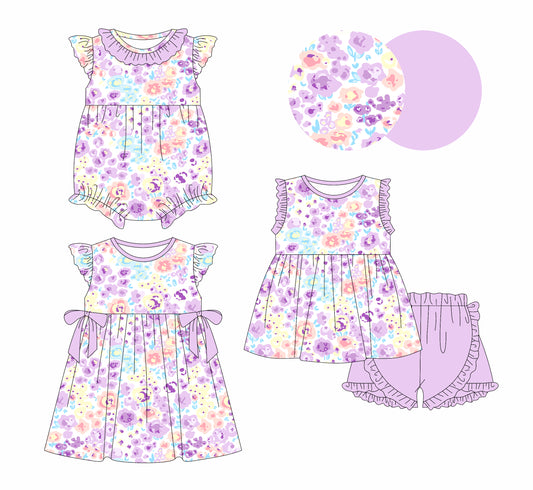 12.31 custom each style moq 5eta 4-6week Sibling Sistes floral baby girl short sleeve shorts sets and dress and rompers match family design