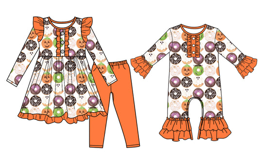 25.7.1 custom each style moq 5eta 4-6week Sibling Sisters pumpkin baby girl long sleeve pants sets and rompers match family design