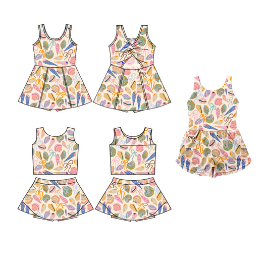 3.19 custom each style moq 5eta 4-6week Sibling Sister bow baby girls clothes Short sleeve yoga dress 1 and dress 2 and jumpsuit match family design